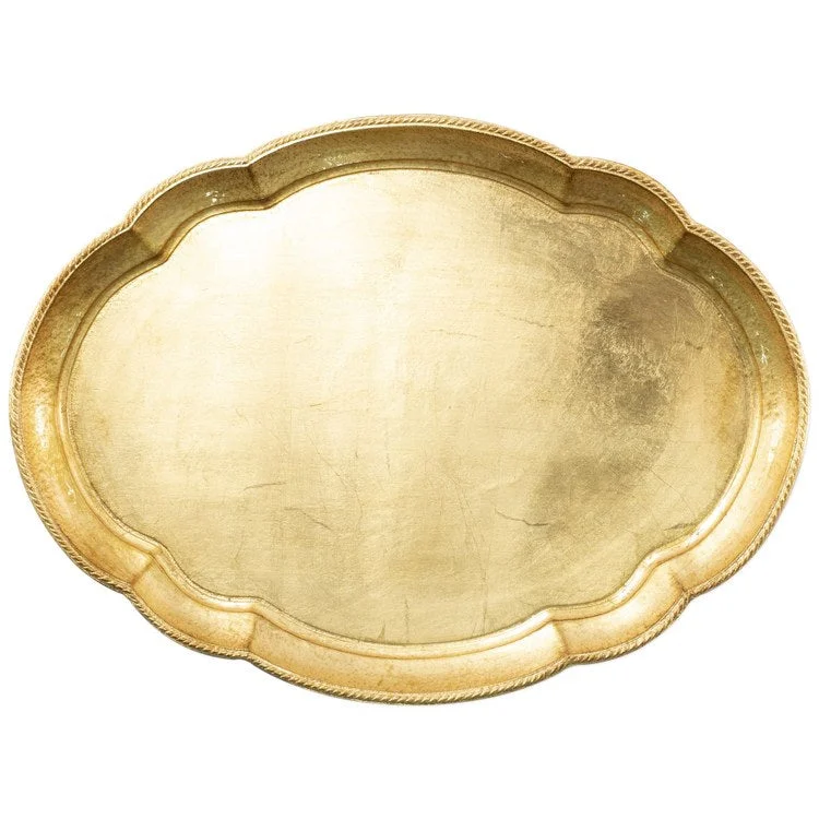 plastic plates with disposable cutlery-Florentine Wooden Accessories Gold Large Oval Tray