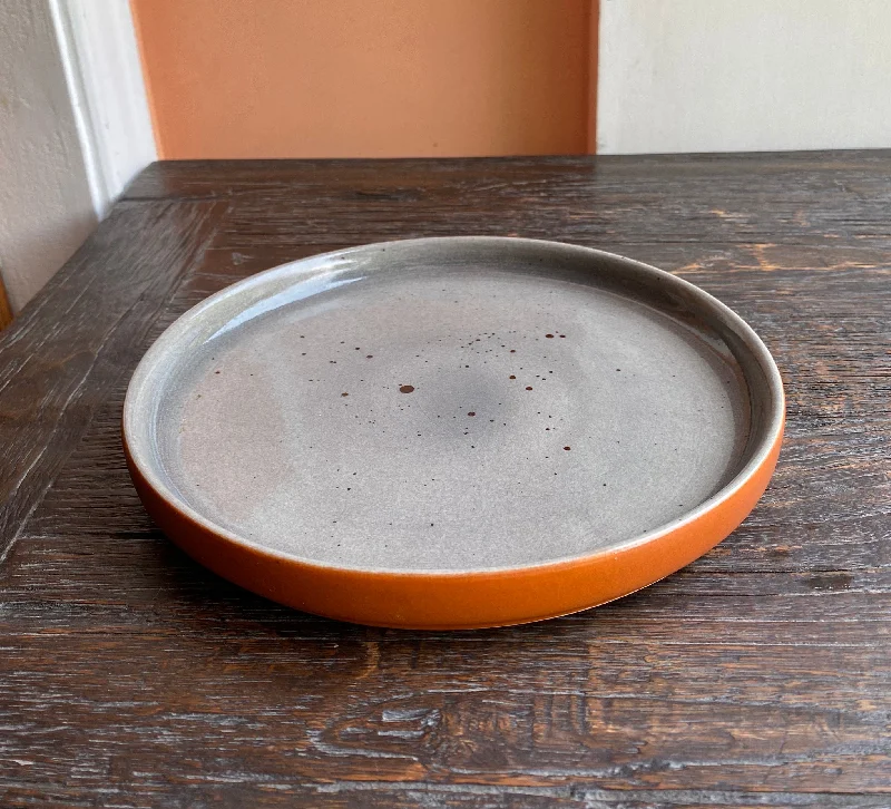 high-end dinnerware for events-Grey & matte terracotta 8” Hampton plate