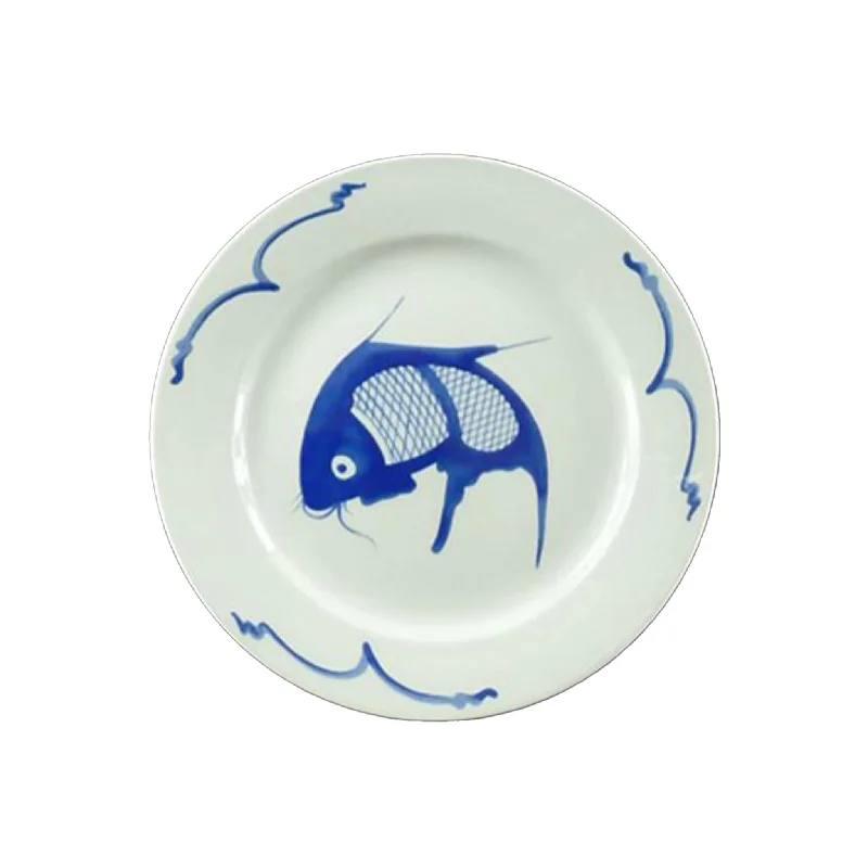 plastic plates for outdoor dining-White & Blue Carp Dinner Plate, 25.5cm