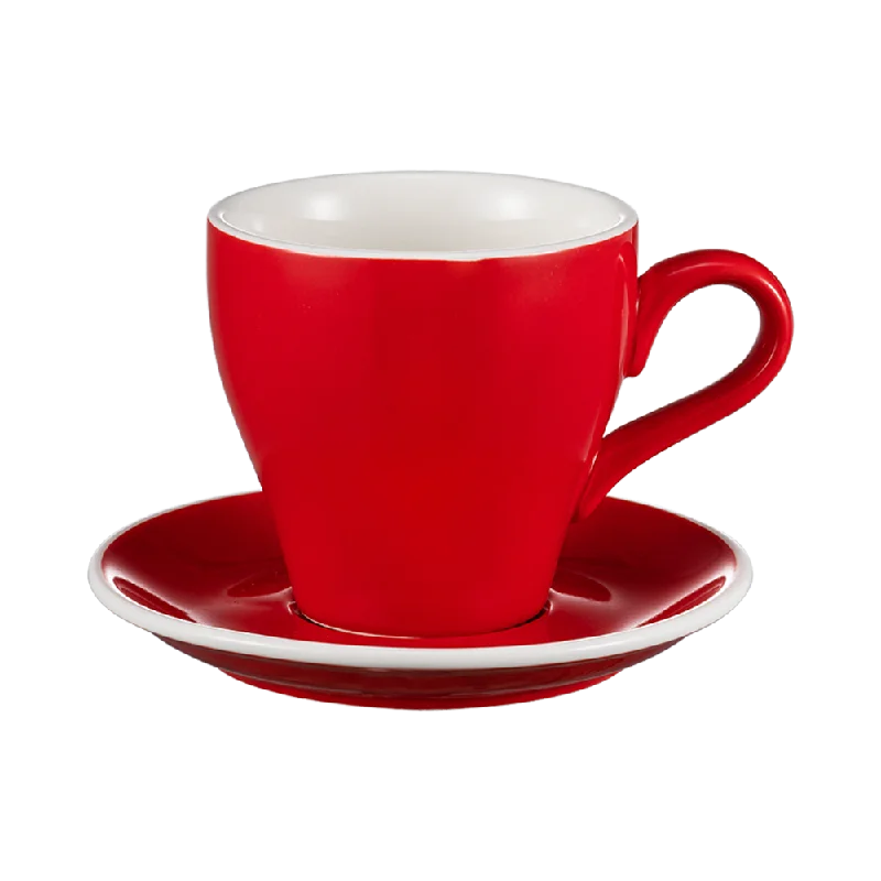 insulated tea mugs for work-I.XXI Tulip Coffee Cup with Saucer 280ml, Red