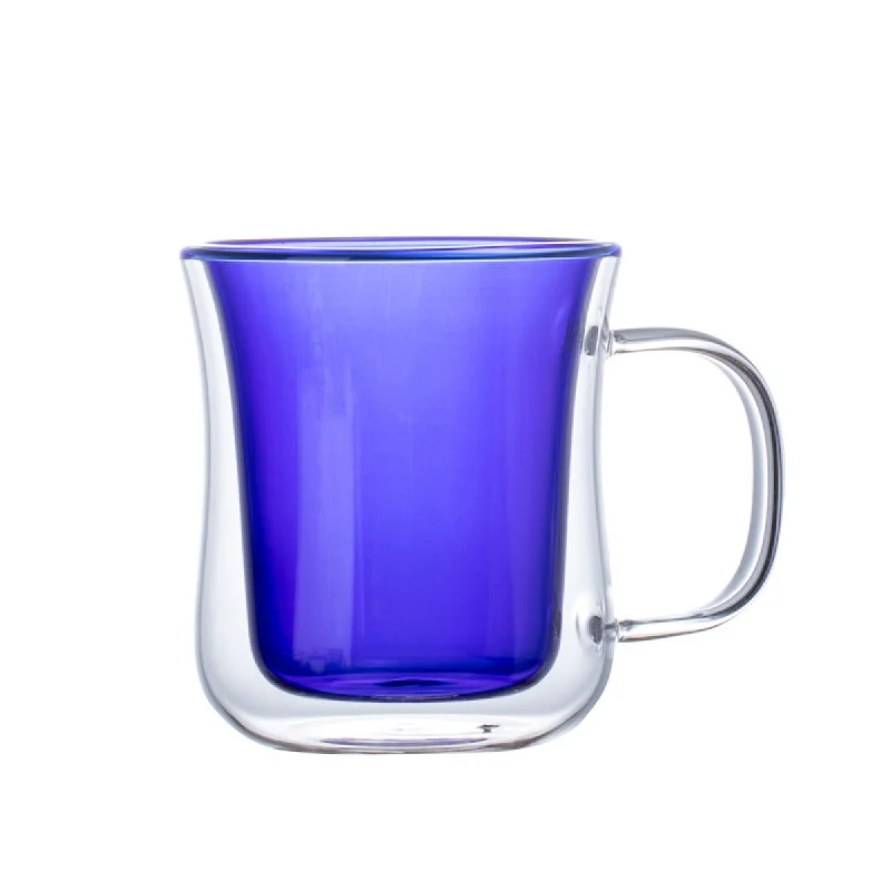 custom travel coffee mugs for workers-I.XXI Double Wall Blue Wave Glass Coffee Cup with Handle, 250ml