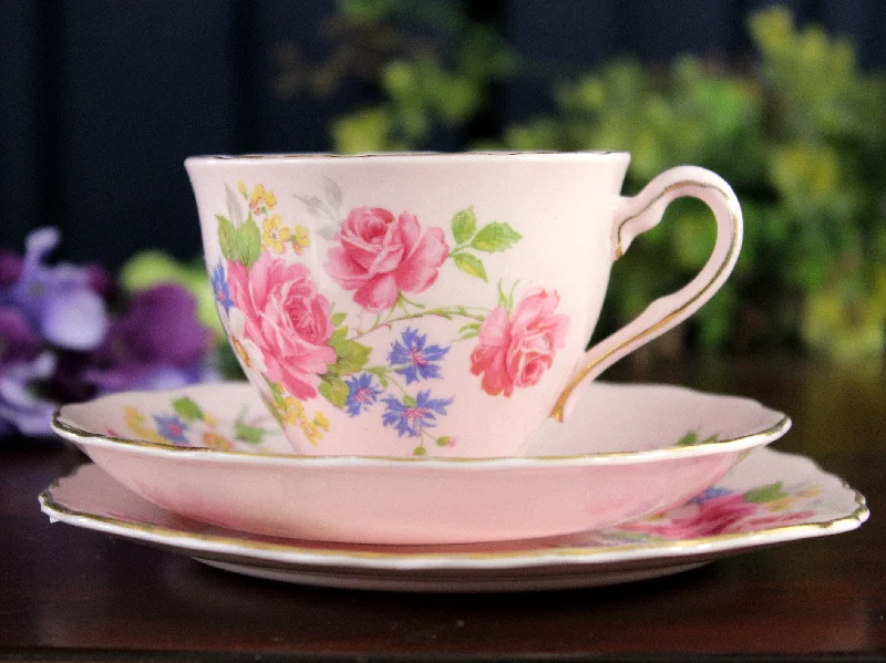 coffee mugs with unique prints-Pink Colclough Trio, Vintage Tea Cup & Saucer, English Bone China 18436