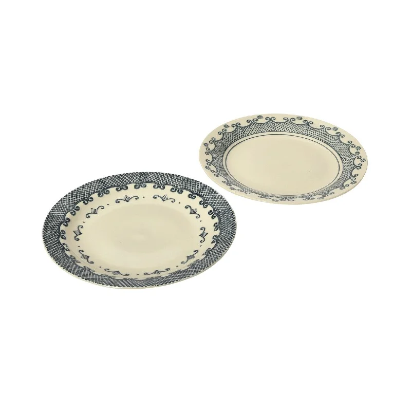 floral tableware set-Hand Stamped Stoneware Plate with Pattern - 10.3"L x 10.3"W x 1.3"H