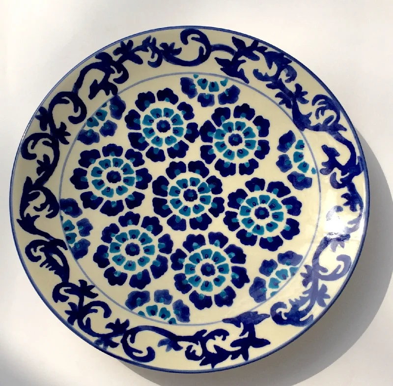 disposable plates with a gold rim-Rustam garden 10” plate in blue