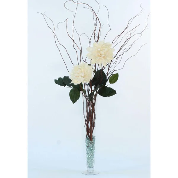 Elegant crystal vases for wedding centerpieces -16 in. Fluted Glass Vase & DIY Giant White Dahlias, Curly Willow and Salal