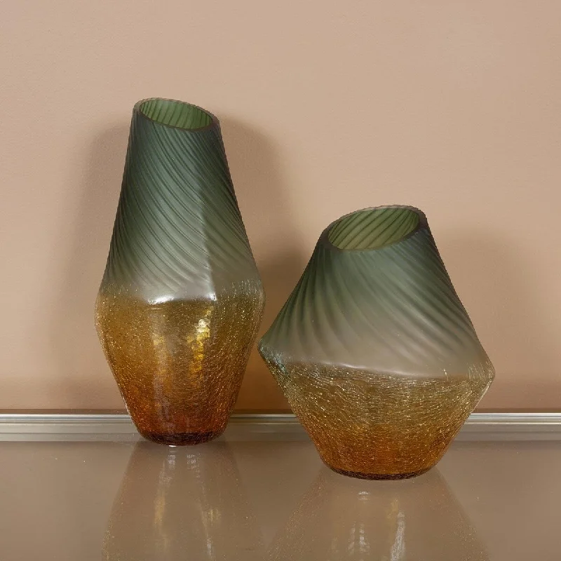 Elegant tall vases for wedding decor -Allan Andrews Frosted Gold & Green Contemporary Decorative Glass Vase