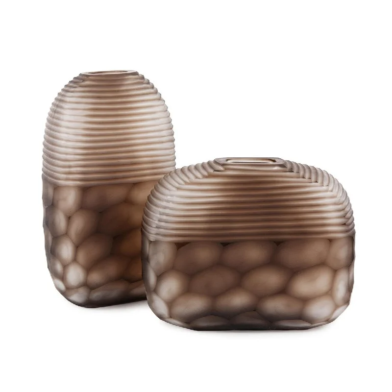 Rustic ceramic flower vases for home use -Allan Andrews Handmade Brown Cut Patterned Contemporary Glass Vase