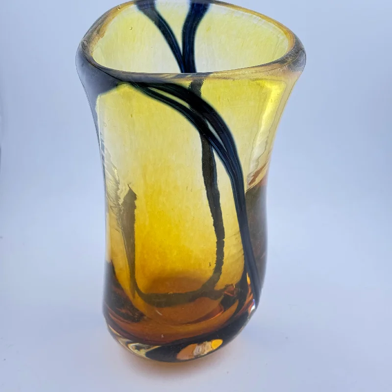 Antique flower vases for modern homes -Amber and Black Heavy Triform Flower Vase