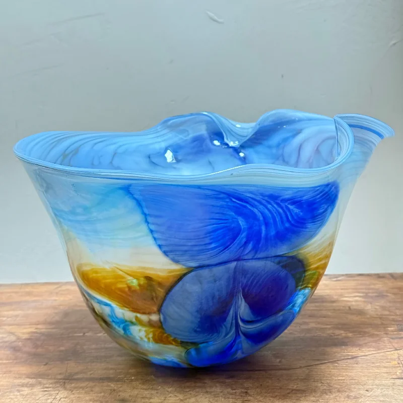 Elegant tall vases for wedding decor -Blue, Amber, Teal and White “Journey"  Bowl (slight second)