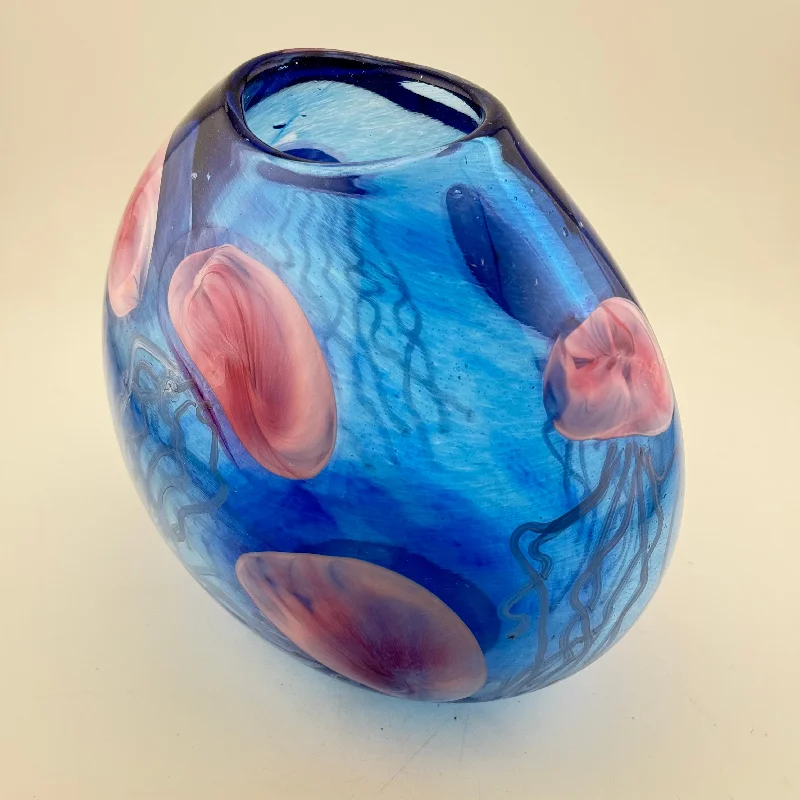 Designer vases for luxury weddings -Blue Jellyfish Oval Vase