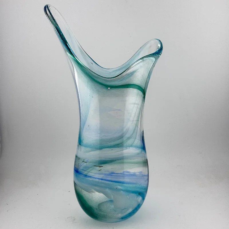 Elegant glass vases for table centerpieces -Blue, Turquoise and White Freeform  "Demo" Vase xii