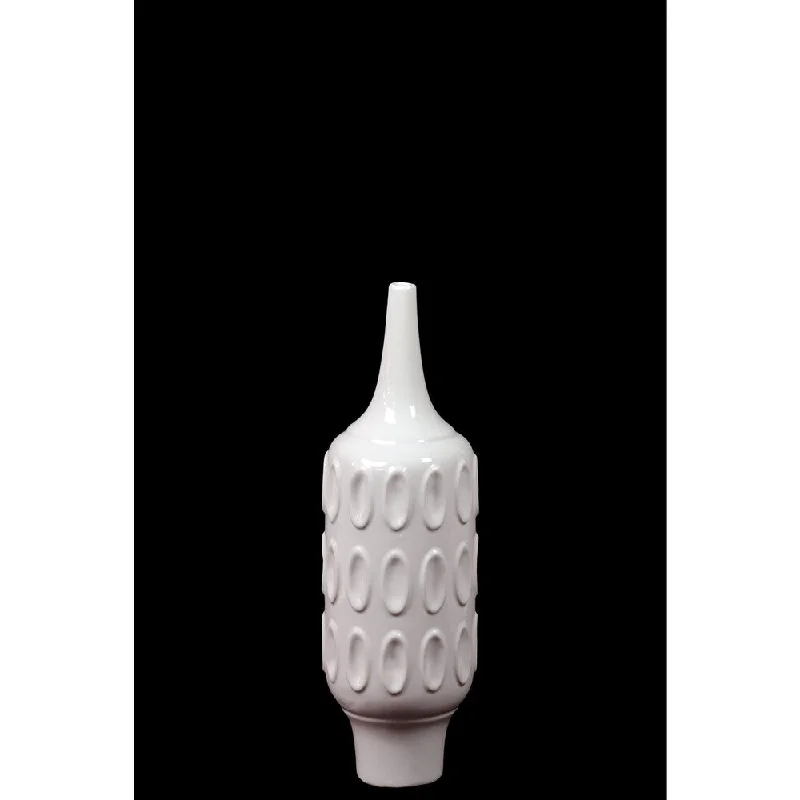 Elegant white vases for flower arrangements -Ceramic Embossed Round Vase