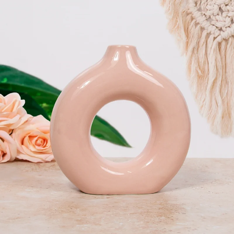 Decorative vases for rustic homes -Ceramic Round Donut Vase - 18cm