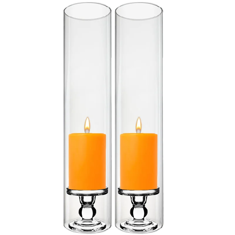 Elegant tall vases for wedding decor -Pack of 12 Sets Clear Glass Candle Holder & Over Fitment Tubes Combo Holder H-3.75" D-3.25", Tube H-18" D-4"