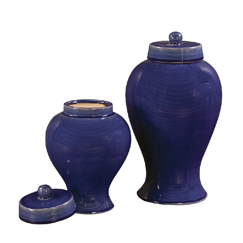 Beautiful ceramic vases for living room -Cobalt Blue Glaze Ceramic Jars with Lids (Set of 2)