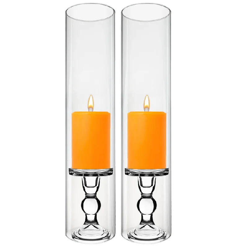 Crystal vases for elegant wedding decorations -Pack of 12 Sets Clear Glass Candle Holder & Over Fitment Tubes Combo Holder H-5.5" D-3.25", Tube H-18" D-4"