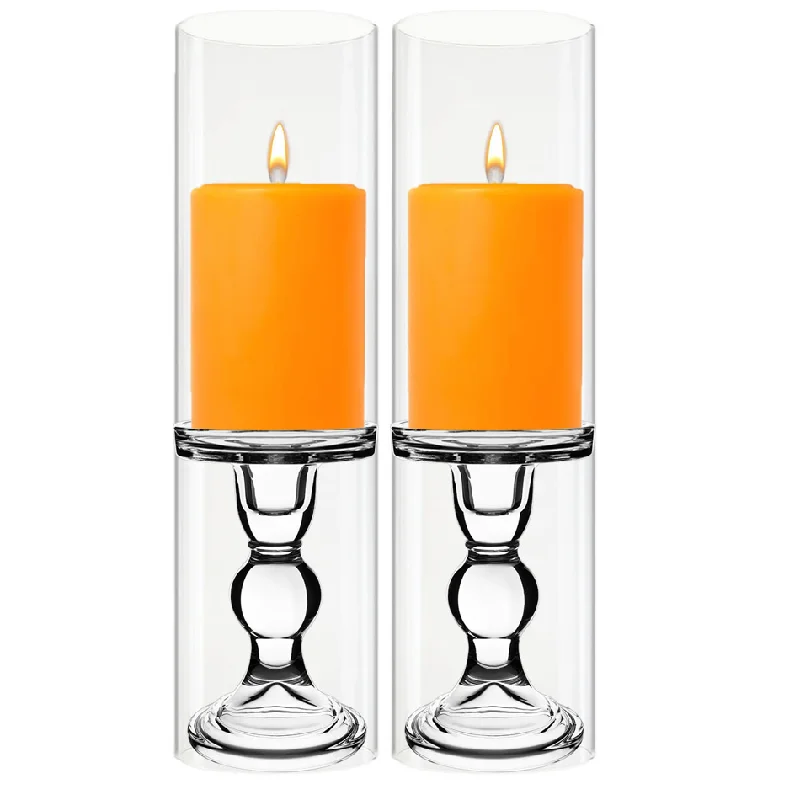 Decorative modern vases for dining rooms -Pack of 12 Sets Clear Glass Candle Holder & Over Fitment Tubes Combo Holder H-5.5" D-3.25", Tube H-14" D-4"