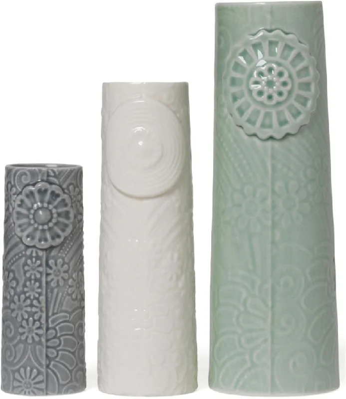 Modern designer vases for floral arrangements -Dottir Pipanella Flock Vase Set Ocean View