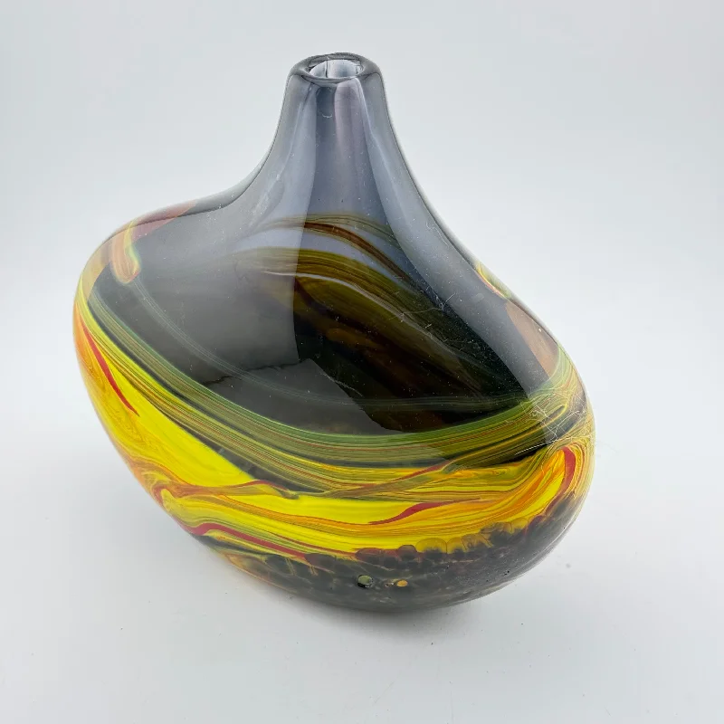 Handcrafted glass flower vases for wedding -“Fire” Yellow, Red and Black Oval Vase