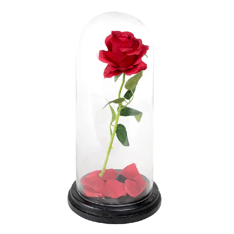 Simple modern flower vases for dining room -4 PCS Clear Glass Cloche Dome with Black Wood Base D-7" H-15" (Available in 16 & 48 PCS)