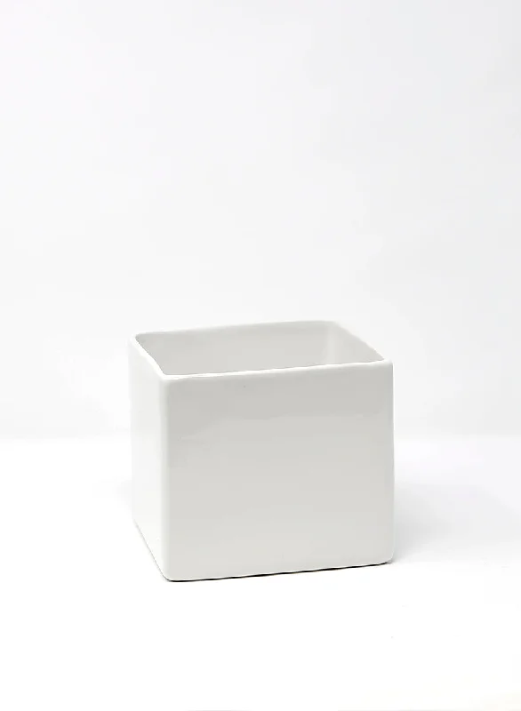 Crystal vases for modern wedding decorations -Gloss White Square Ceramic Containers