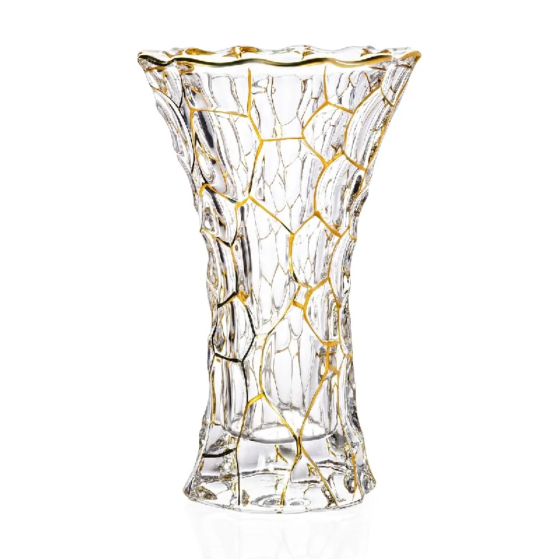 Modern decorative vases for dining tables -Golden Hexagon 9.5" Hand-painted Glass Widemouthed Vase