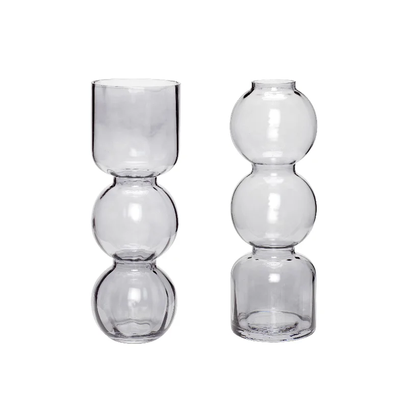 Simple glass flower vases for modern decor -Hübsch Circle Vase Glass Smoky Grey Set Of 2