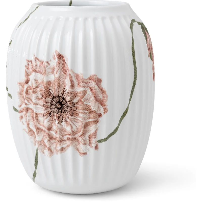 Colorful ceramic flower vases for living room -Kähler Hammershøi Poppy Vase 21 Cm, White With Decoration