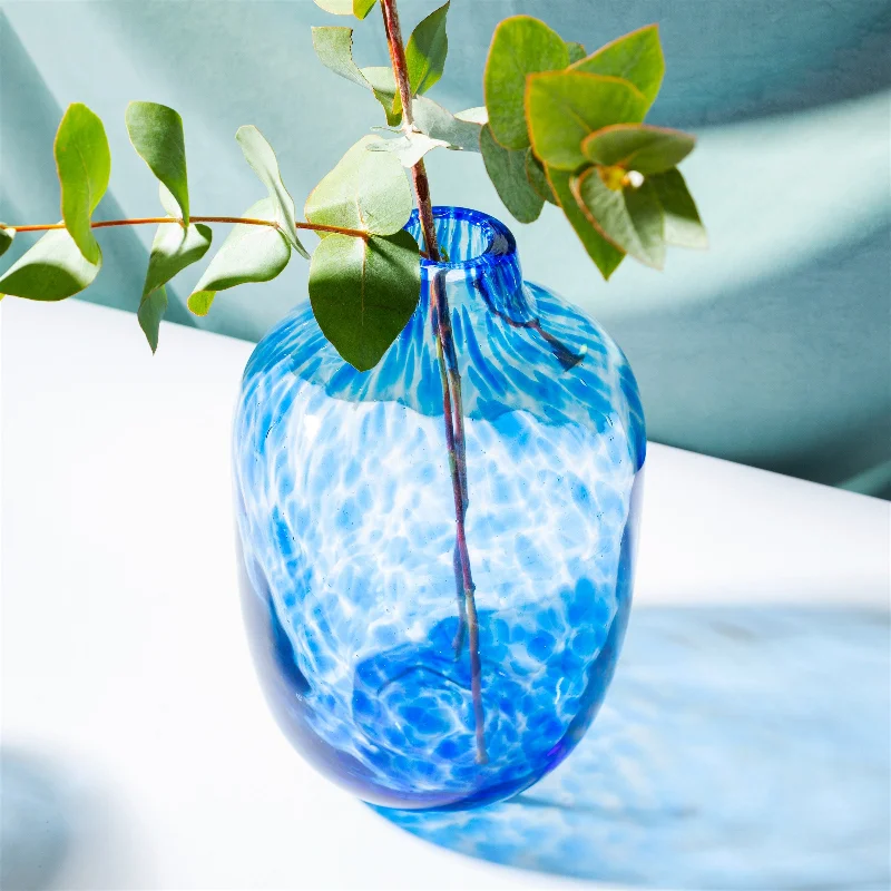 Luxury modern vases for flower arrangements -Large Blue Speckled Glass Vase