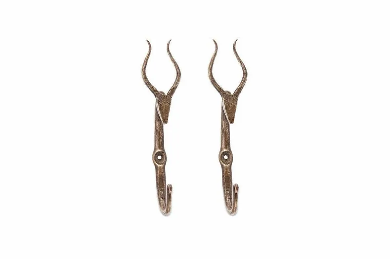 Rustic handmade vases for home decor -Mawi Antelope Hook - Antique Brass (Set of 2)