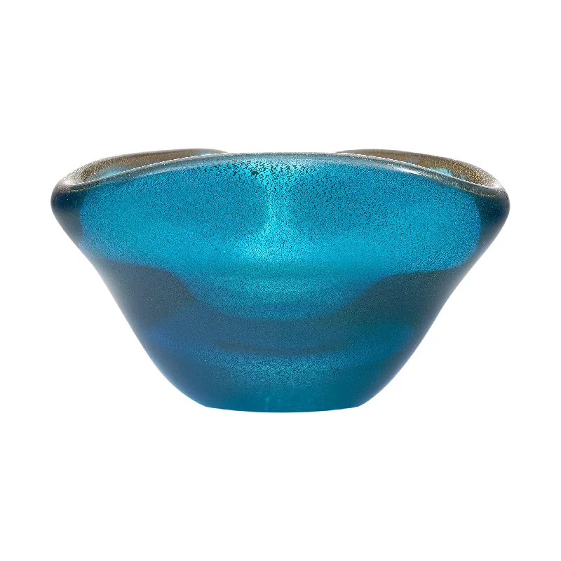 Decorative vases for contemporary living room -Murano Glass Avventurina Blue Triangle Bowl