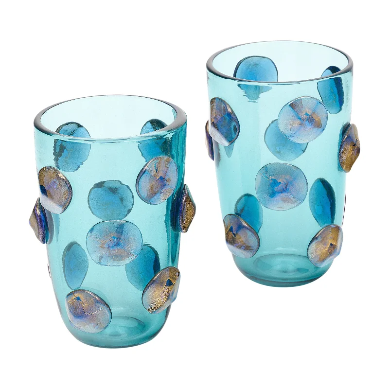 Simple elegant vases for home flower decor -Murano Glass Blue Medallion Vases