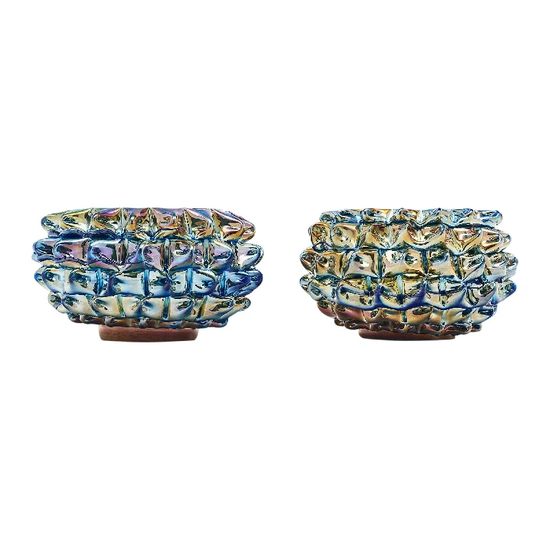 Tall vases for modern wedding centerpieces -Murano Glass Rostrate Blue Bowls