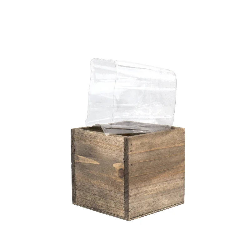 Decorative vases for home and office use -48 PCS Natural Wooden Cube Plant Box with Plastic Liner 4 Inches Each Side (Available in 96 & 144 PCS)