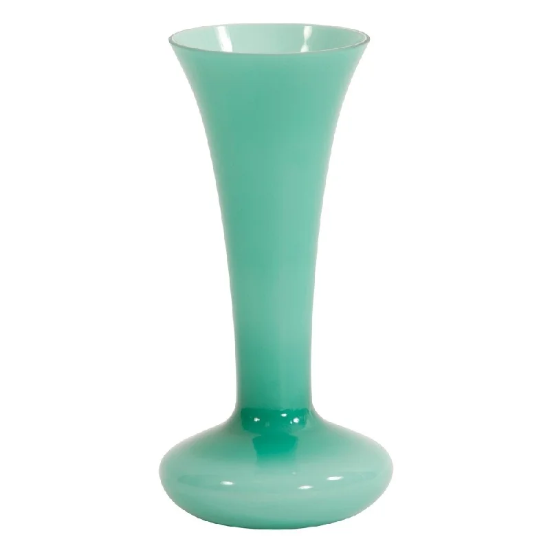 Handmade flower vases for contemporary homes -Opaque Turquoise Flared Glass Vase Large