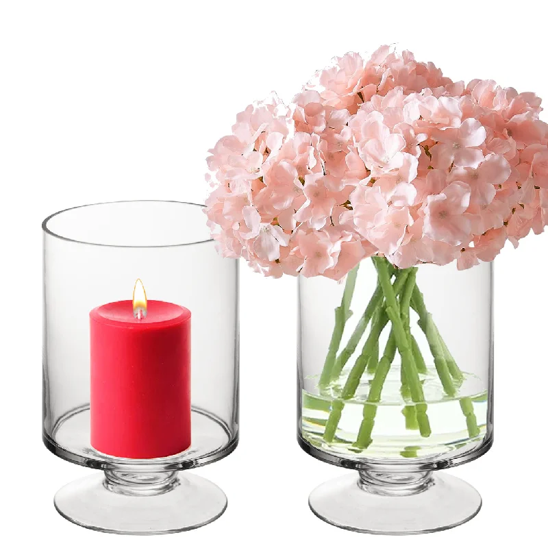 Large handcrafted flower vases for sale -Pack of 12 PCS Clear Glass Contemporary Candle Holder D-4.75" H-8"