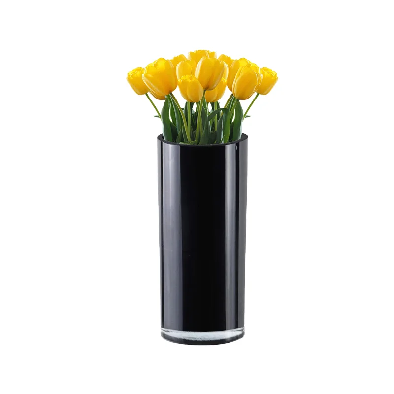 Affordable crystal vases for weddings -Pack of 12 PCS Black Glass Cylinder Vase D-4" H-9"