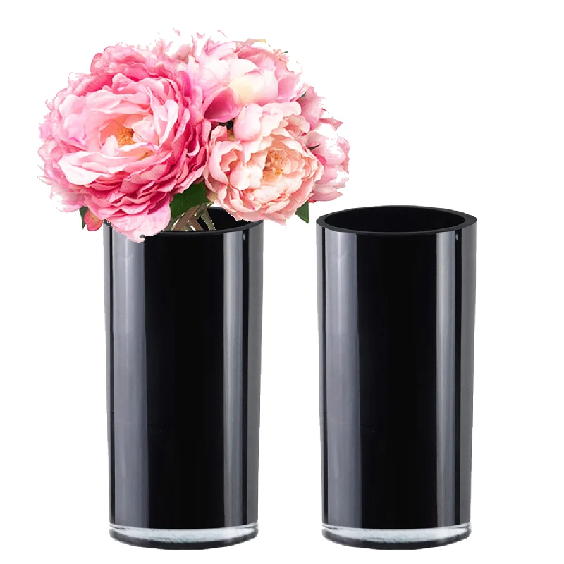 Large decorative vases for floral displays -Pack of 4 PCS Black Glass Cylinder Vase D-6" H-12"