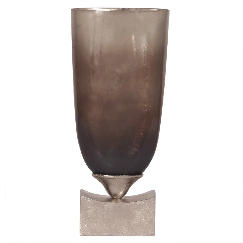 Decorative vases for contemporary living room -Pearlized Antique Glass with Rustic Metal Base Tall Vase