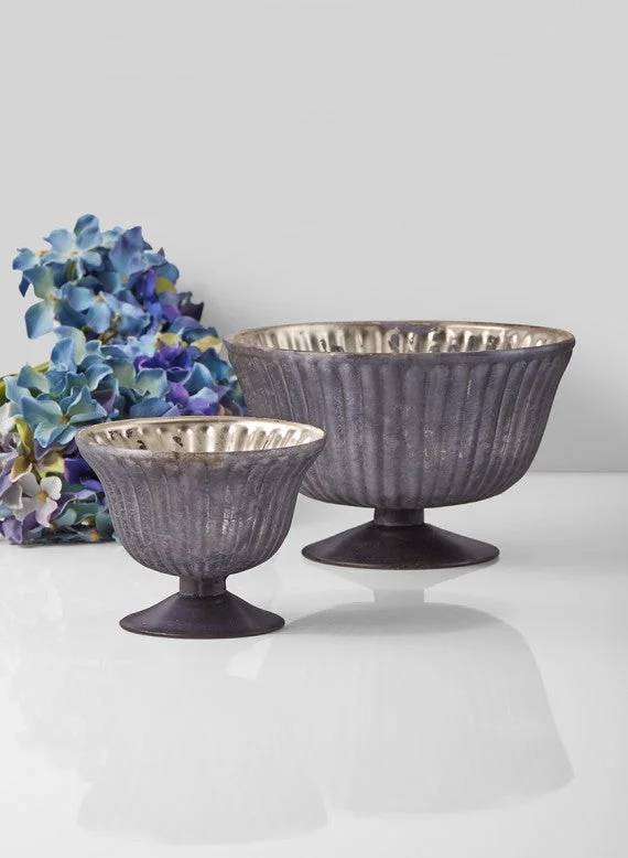 Tall handmade flower vases for modern homes -Platinum Ribbed Glass Bowl, in 2 Sizes