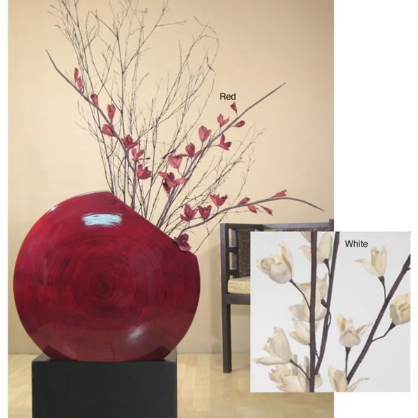 Small glass vases for table decor -Red Bamboo Circular Vase with Dried Florals (Stand Not Included)