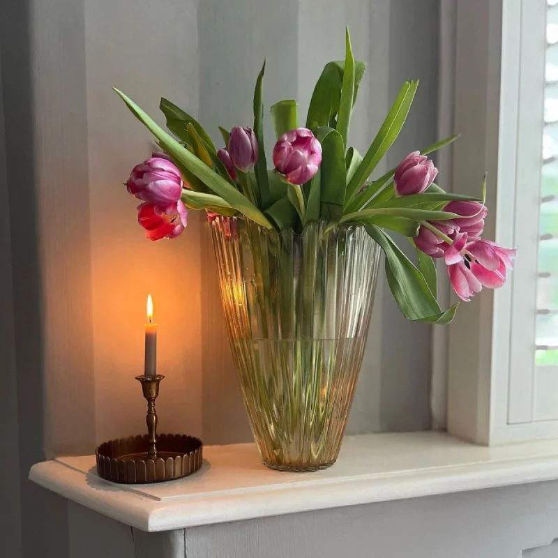 Unique ceramic vases for centerpieces -Rippled Glass Vase