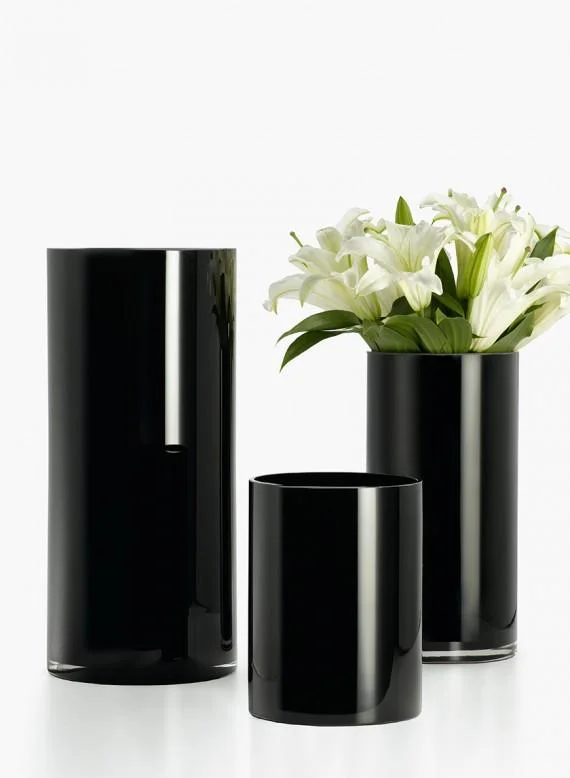 Tall ceramic vases for flower displays -Modern Black Glass Cylinder Vase, In 3 Sizes