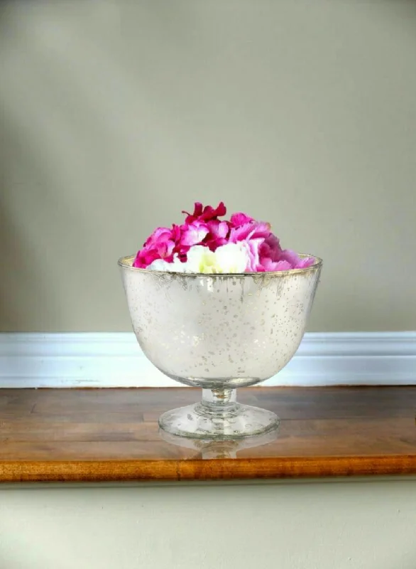 Tall handmade flower vases for sale -Mercury Glass Pedestal Bowl, 6" Diameter & 5" Tall, Set of 2 & 12