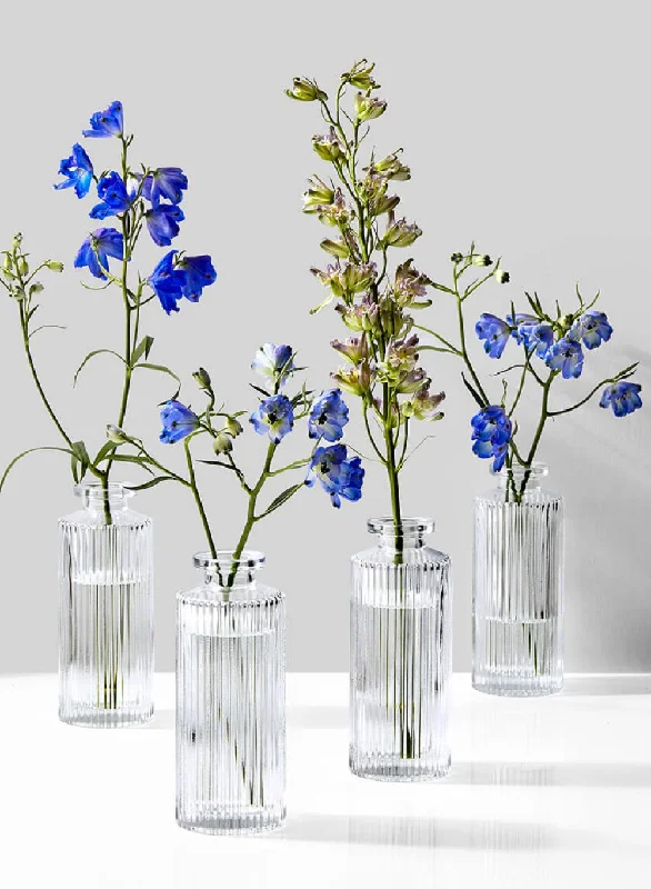 Small glass vases for table decor -Pleated Bud Vases, Set of 4, in 3 Options