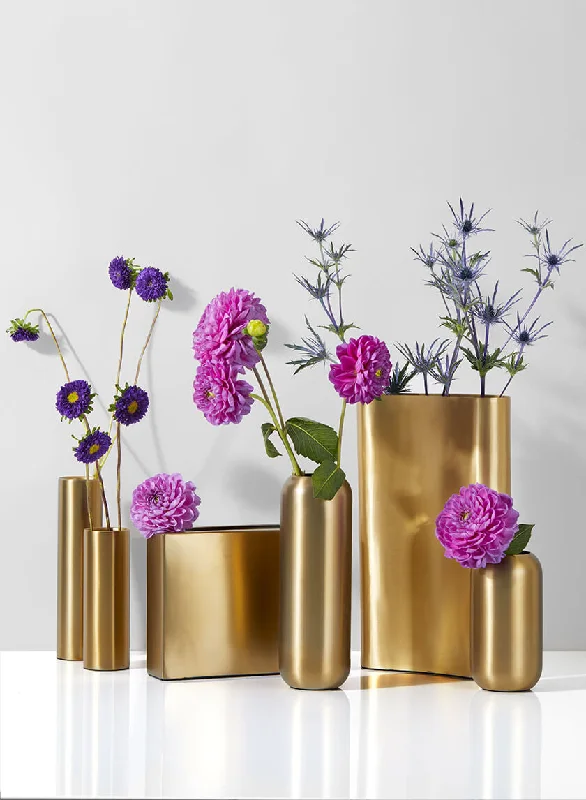 Tall crystal vases for living room decor -Stylish Matte Gold Floral Vase, In Various Shapes & Sizes