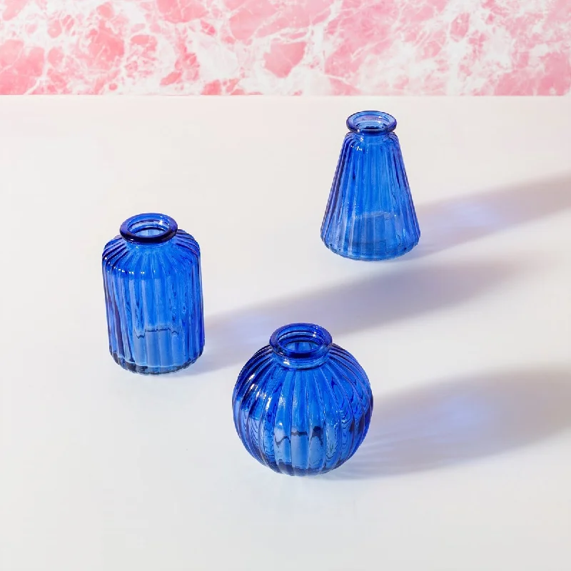 Affordable tall flower vases for weddings -Set Of 3 Glass Bud Vases - Cobalt Blue