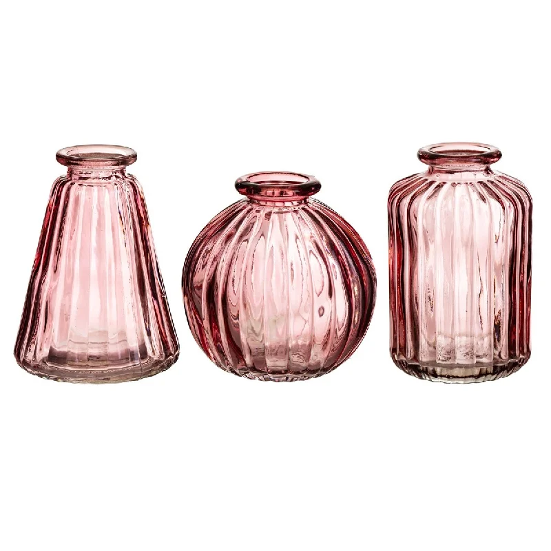 Rustic large vases for flower arrangements -Set Of 3 Glass Bud Vases - Pink