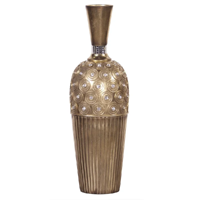 Handmade flower vases for contemporary homes -Tall Gold Gem Studded Resin Vase