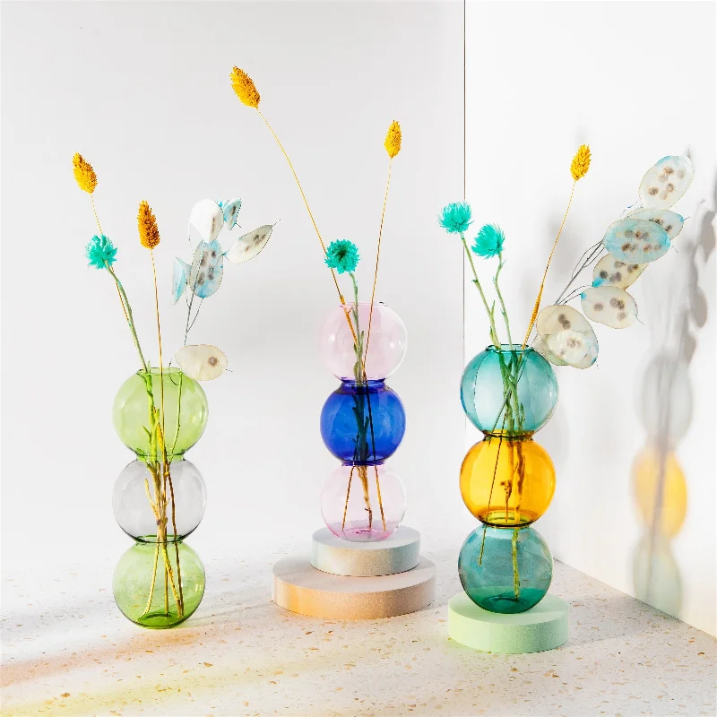 Large vases for home and office floral displays -Brosolicate Glass Triple Bubble Vase - 3 Colours